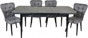 Set masa extensibila cu 4 scaune tapitate Homs marmorat negru 110 x 70 cm