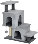 PawHut Scara pentru Pisici cu 4 Trepte Reglabile, 2 Căsuțe și Stâlp pentru Zgâriat Gri | Aosom Romania