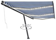 vidaXL Copertină automată cu senzor vânt&amp;LED, albastru&amp;alb, 600x300 cm