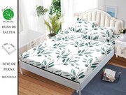 Husa de pat cu elastic 180x200 din Bumbac Finet + 2 Fete de Perna - Frunze