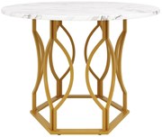 Masă rotundă pentru 4 persoane, Alb+Auriu | Aosom Romania