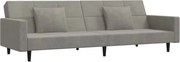vidaXL Canapea extensibilă cu 2 locuri, 2 perne, gri deschis, catifea