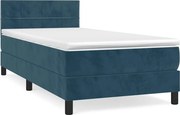 vidaXL Pat box spring cu saltea, albastru închis, 90x190 cm, catifea