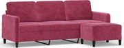 vidaXL Canapea cu 3 locuri și taburet, roșu vin, 180 cm, catifea