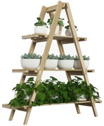 Outsunny Suport pentru Plante Pliabil din Lemn Raft pentru Ghivece cu 3 Nivele cu Cadru în A 100x36x112 cm Natural | Aosom Romania