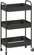HOMCOM Cărucior multifuncțional mobil pentru bucătărie, 3 rafturi, 4 roți, 45 cm x 30,6 cm x 79 cm, Negru | Aosom Romania
