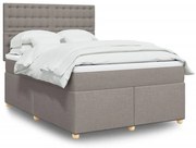 vidaXL Pat box spring cu saltea, gri taupe, 140x200 cm, textil
