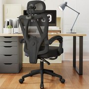Scaun ergonomic cu suport lombar 4D, tetieră reglabilă 4D, pivotant 360°, suport pentru picioare, Negru