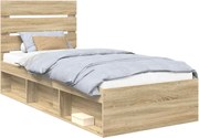 vidaXL Cadru de pat cu headboard Sonoma 100 x 200 cm Lemn de pin masiv