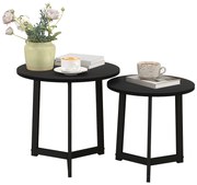 HOMCOM Set modern de mese de cafea, Cadru de Oțel, MDF, Design Rotund, suprapozabil, Negru | Aosom Romania