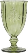 Pahar de vin din sticlă, verde olive, cu model decorativ, „Saint-Émilion", 9 x 16 cm