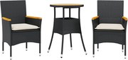 vidaXL Set mobilier grădină perne 3 piese negru poliratan/lemn acacia
