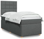 vidaXL Pat box spring cu saltea, gri închis, 90x190 cm, textil