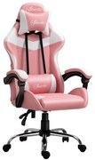 Vinsetto Scaun Gaming Ergonomic Roz, cu Tetieră, Înălțime Ajustabilă, Rabatabil, 63x67x119-127cm, Confort Maxim | Aosom Romania