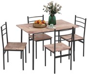 HOMCOM Set din 5 Piese cu Masă de Bucătărie Dreptunghiulară și 4 Scaune Moderne din MDF și Oțel, 110x70x75 cm , Maro | Aosom Romania