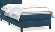 vidaXL Pat box spring cu saltea, albastru închis, 80x220 cm, catifea