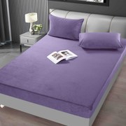 Huse de pat, 3 Piese, Catifea cu elastic 180x200, Mov