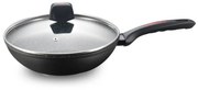 Tigaie wok cu capac Royalty Line RL-FWN30, 30 cm, 4.4 L, Finisaj marmura, Inductie, Negru