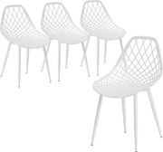 HOMCOM Set 4 Scaune Moderne cu Spătar Perforat din Plastic și Metal Alb | Aosom Romania