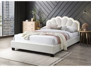 Pat tapitat Comfort 2 cu LED, 160x200, cadru din lemn cu somiera fixa, culoare Crem