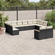 vidaXL Set canapele de grădină, 12 piese, cu perne, negru, poliratan
