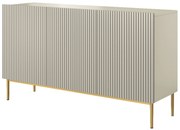 Comodă cu trei uși fațadă canelată Nicole 150 cm - cașmir / picioare aurii