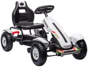 HOMCOM Kart cu Pedale pentru Copii 5-12 Ani cu Scaun Reglabil, Anvelope Gonflabile, Frână de Mână, Design de Curse, Alb și Negru | Aosom Romania
