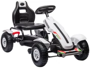 HOMCOM Kart cu Pedale pentru Copii 5-12 Ani cu Scaun Reglabil, Anvelope Gonflabile, Frână de Mână, Design de Curse, Alb și Negru | Aosom Romania