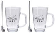 Set de cafea pentru 2 persoane, 2 pahare cu maner si 2 lingurite
