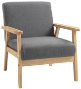 HOMCOM Fotoliu cu design scandinav, fotoliu de accent din lemn masiv cu aspect de in, 64 cm x 70 cm x 72 cm, gri | Aosom Romania