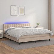 vidaXL Pat cu arcuri, cu saltea și LED, cappuccino 160x200cm piele eco