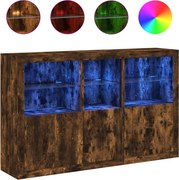 vidaXL Servantă cu lumini LED, stejar fumuriu, 162x37x100 cm