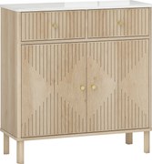 HOMCOM Comodă de Bucătărie cu 2 Sertare, Dulap și Blat cu Efect de Marmură Stejar | Aosom Romania