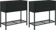 vidaXL Jardiniere de grădină cu raft 2 buc. negru 70x28x70cm poliratan