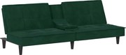 vidaXL Canapea extensibilă cu suporturi de pahar verde închis, catifea