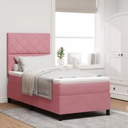 vidaXL Pat cu arcuri și saltea &amp; LED roz 90x190 cm din catifea