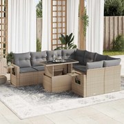 vidaXL Set canapele de grădină, 9 piese, cu perne, bej, poliratan
