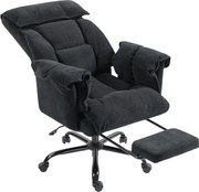 HOMCOM Scaun de Birou Directorial în Catifea cu Suport pentru Picioare și Spumă de Înaltă Reziliență, Fotoliu de Birou Reclinabil cu Spătar Înalt, Brațe Îmbunătățite, Înălțime Reglabilă și Roți, Negru | Aosom Romania