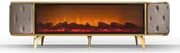 Comoda TV cu șemineu electric și riflaje, boxe Bluethooth, Crem/Auriu, 180x40x50cm