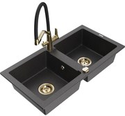 Mexen Mario chiuvetă granit 2-compartimente cu baterie de bucătărie Duo, negru pătat - 6504-76-671701-57-G