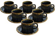 Set de 6 cești din ceramică cu farfurioareElementa 185 ml, albastru închis