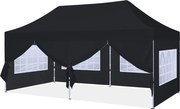 ABCCANOPY – Cort pavilion pliabil 6x3 m, înălțime reglabilă 3 trepte, pereți cu ferestre transparente, impermeabil, Negru,