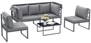 Outsunny Salon de gradina exterior 4 piese modular cu canapea, scaun și masă de cafea din sticlă temperată, incluse perne, gri | Aosom Romania