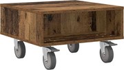 vidaXL Masă laterală cu roți Lemn vechi 50,5 x 50 x 30 cm