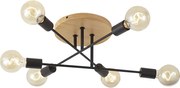 Plafonieră Art Deco neagră cu lemn cu 6 lumini - Sydney