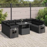 vidaXL Set canapele de grădină cu perne, 10 piese, negru, poliratan