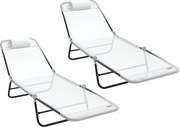 vidaXL Șezlong pliabil 2 pcs Crem 182 x 55 x 85,5 cm Textilenă