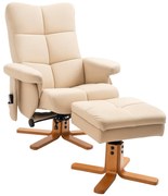 HOMCOM Massagesessel cu Hocker, Scaun de relaxare electric rotativ la 360° cu funcție de întindere și spațiu de depozitare, scaun TV cu buzunar lateral și telecomandă pentru sufragerie, piele ecologică, Crem | Aosom Romania