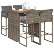 vidaXL Set mobilier bar de grădină, cu perne, 5 piese, gri, poliratan