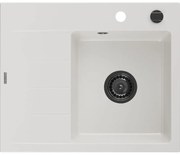 Mexen Ben chiuvetă din granit cu 1 compartiment și picurător dreapta 600 x 500 mm, alb, sifon negru - 6523605000-20-B